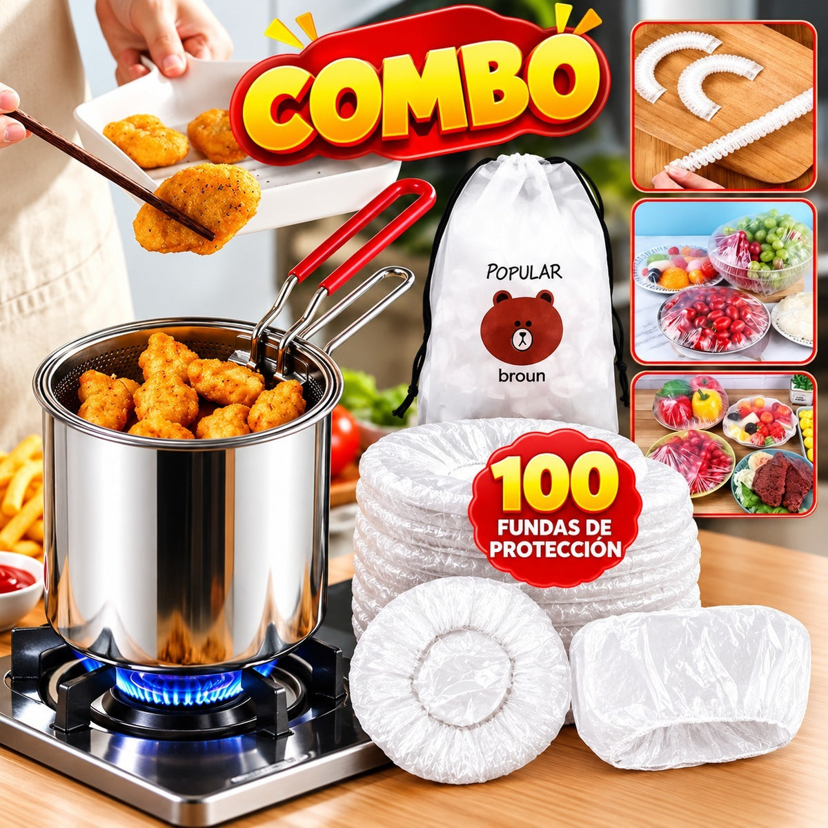 Combo Mini Olla Freidora + 100 Fundas - Fríe, Escurre y Guarda Sin Ensuciar