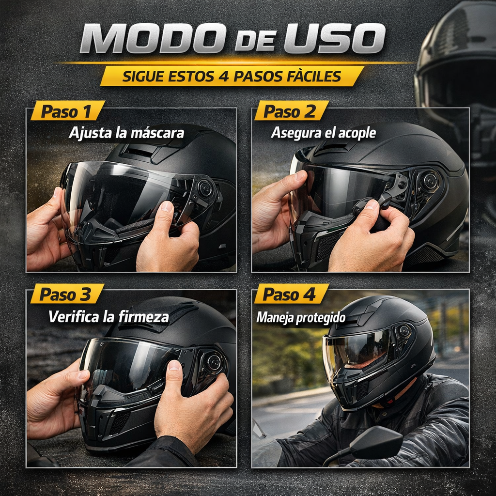 Visor Facial para Motociclista – Defensa Total – Reduce impactos y molestias al instante