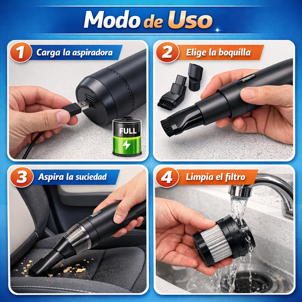 Mini Aspiradora Inalámbrica – Succión Potente – Limpieza fácil donde la uses
