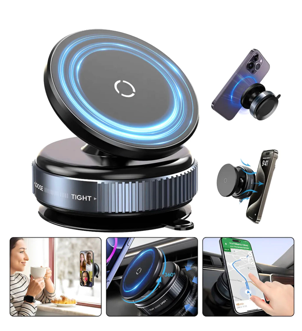 Soporte Magnético 360° para Celular – Conduce Seguro – Mantén el Teléfono Firme al Instante