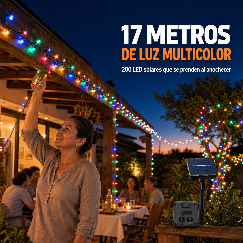SolFiesta - 17 Metros de Luz Multicolor que Encienden Solas