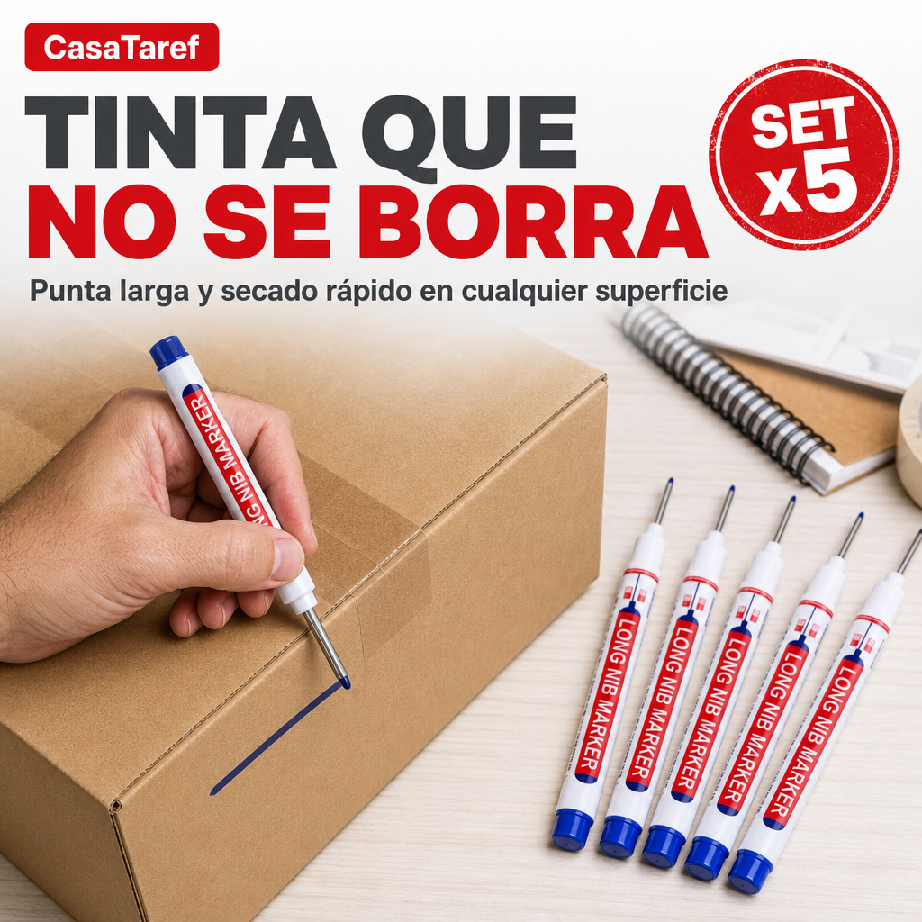 Marcadores Permanentes Punta Larga - Set de 5 que No se Borra