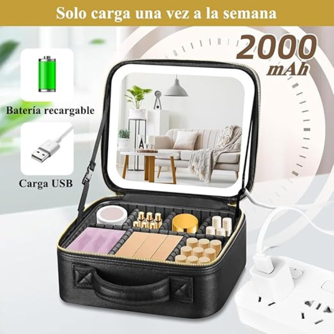 Cosmetiquero Con Luz - Espejo + LED - Maquillaje Impecable siempre!