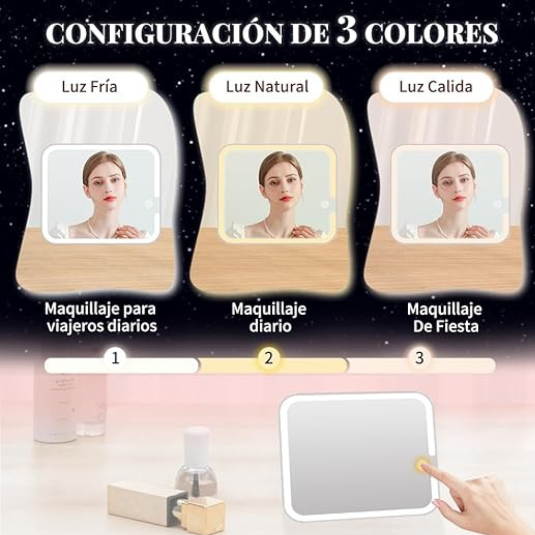 Cosmetiquero Con Luz - Espejo + LED - Maquillaje Impecable siempre!