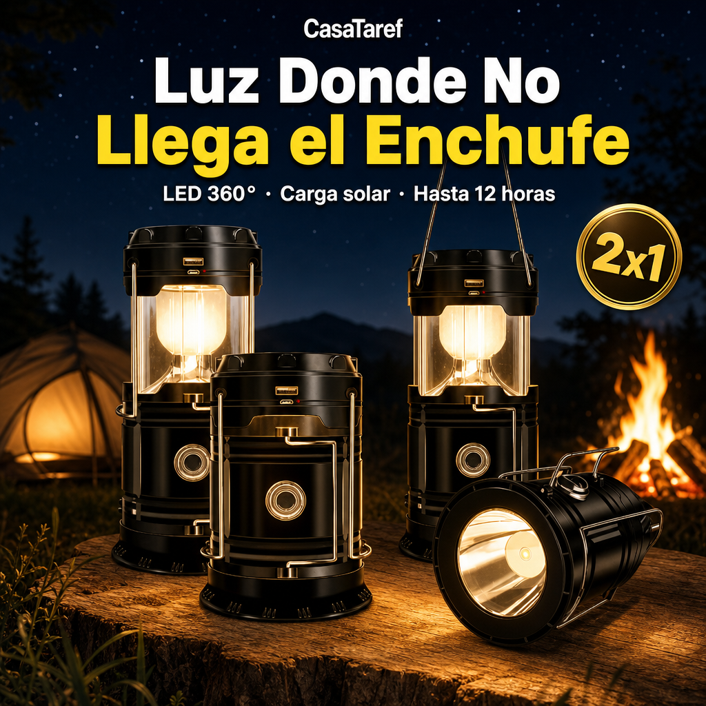 Linterna Solar Camping 2x1 – Luz 360° Sin Pilas Toda la Noche