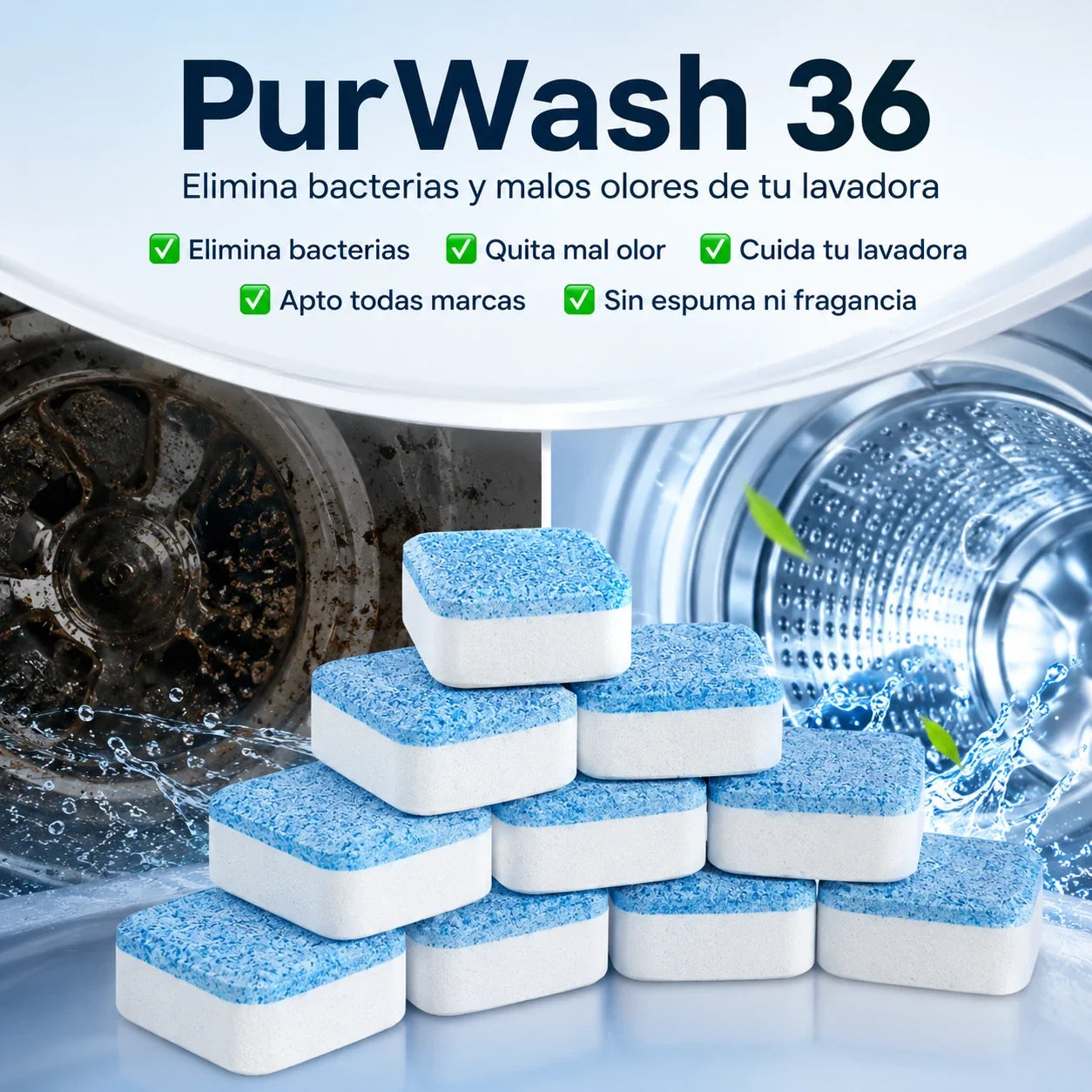 PurWash -24 Pastillas antibacteriales para tu lavadora