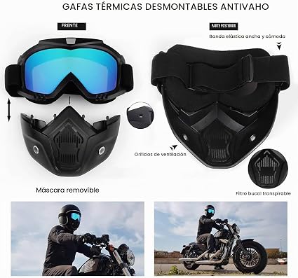 Máscara Moto con Gafas HD - Protégete del Viento y el Polvo