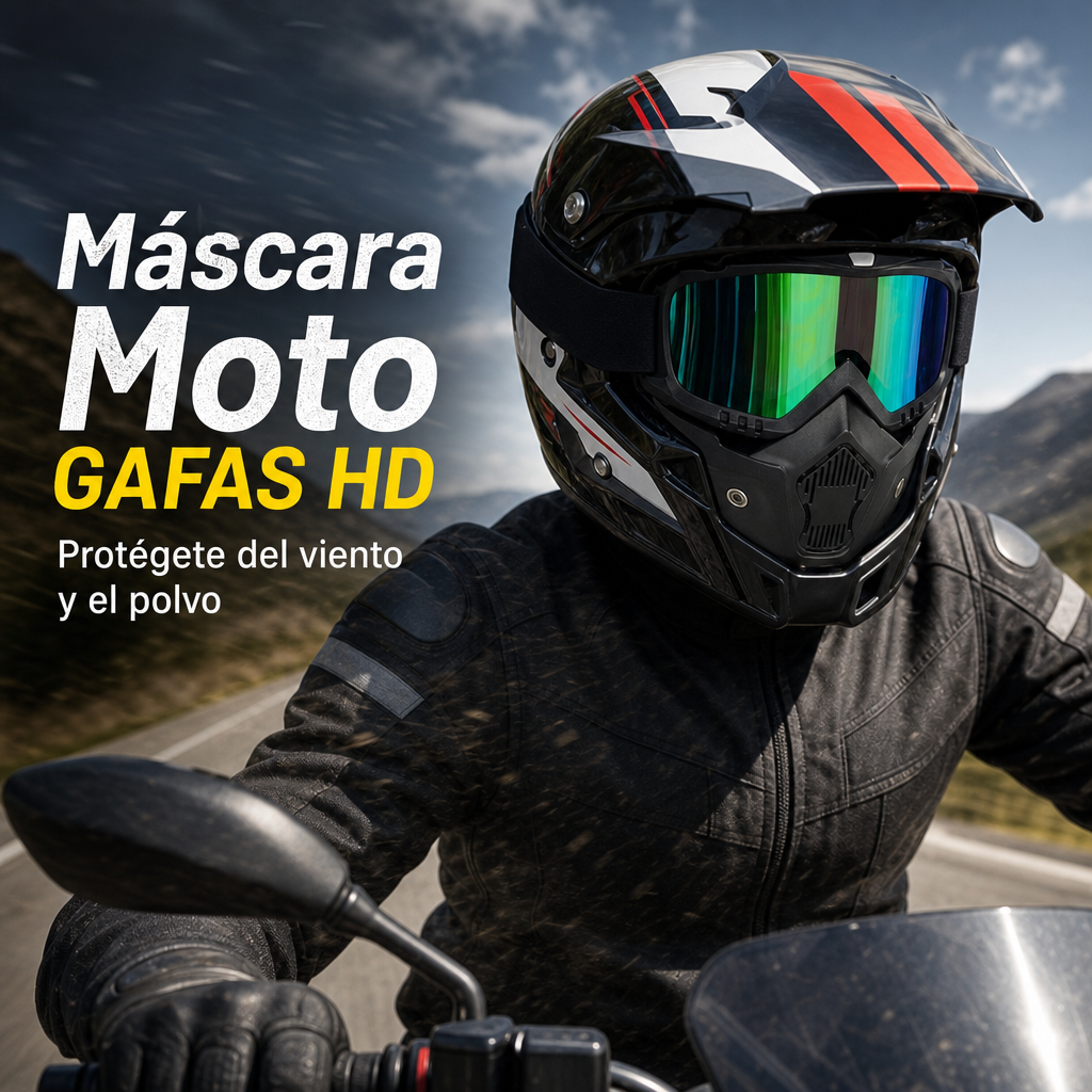 Máscara Moto con Gafas HD - Protégete del Viento y el Polvo