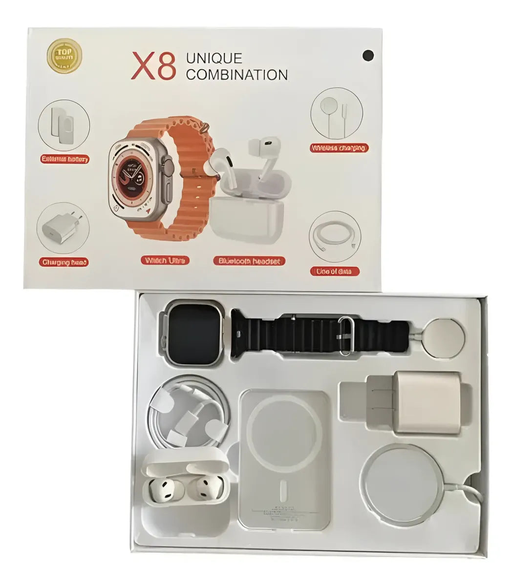 Combo Smartwatch X8 4 en 1 - Reloj, Audífonos y Power Bank
