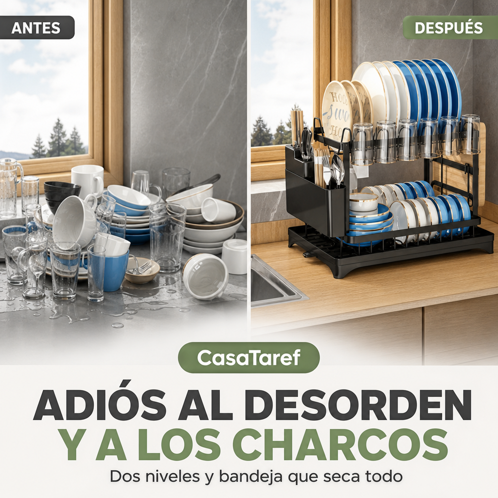 Escurridor de Platos 2 Niveles - Ordena Tu Cocina y Seca Sin Charcos