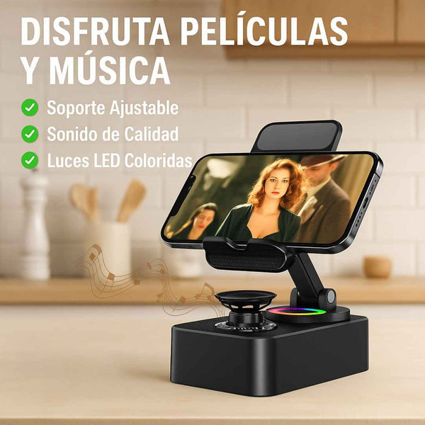 Soporte para Celular con Altavoz Bluetooth – Sonido Claro y Manos Libres al Instante