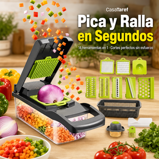 Cortador de Verduras 14 en 1 – Pica y Ralla Todo en Segundos