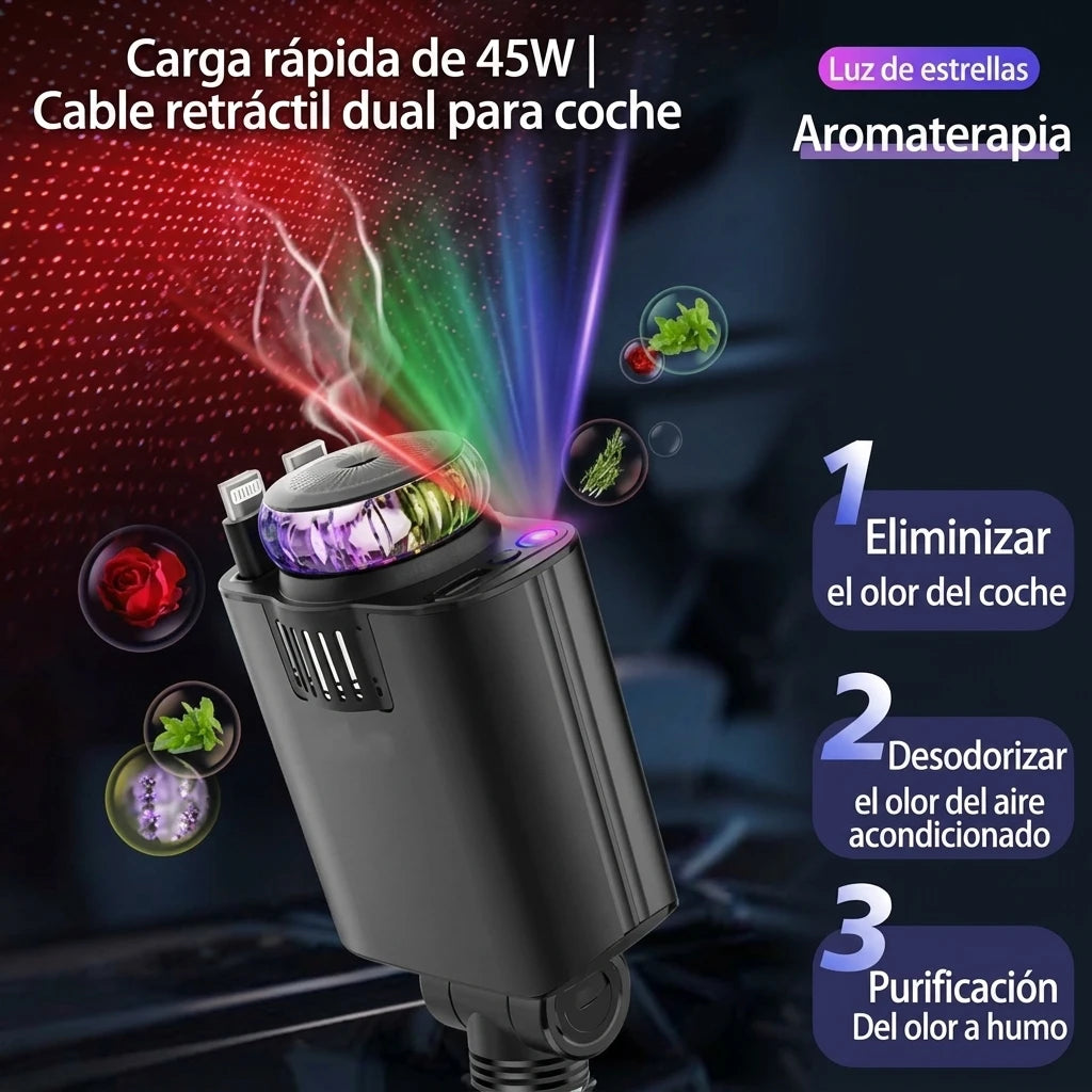 Cargador Aroma 5 en 1 - Carga 45W y tu Auto Siempre Fresco