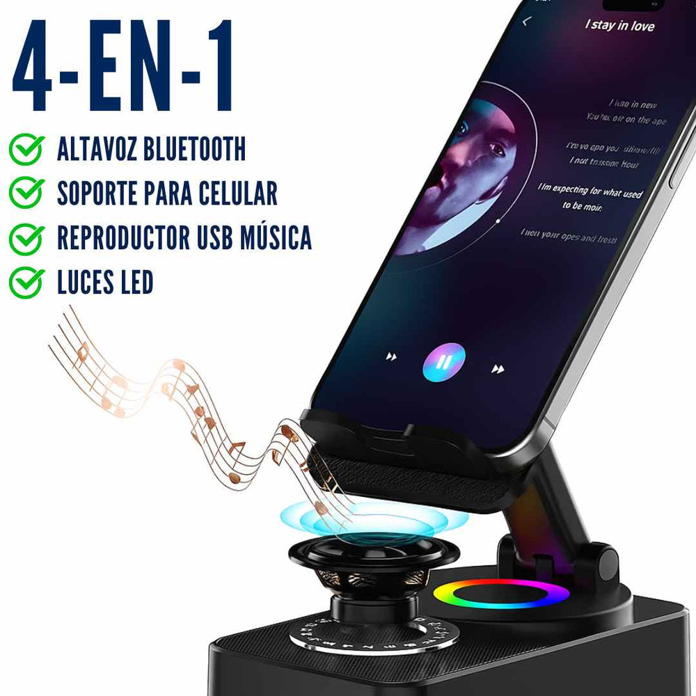 Soporte para Celular con Altavoz Bluetooth – Sonido Claro y Manos Libres al Instante
