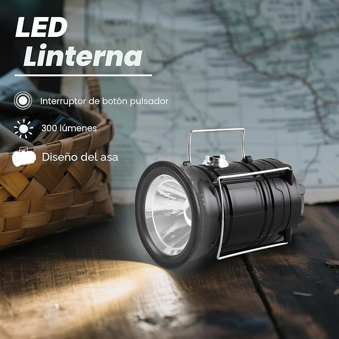 Linterna Solar Camping 2x1 – Luz 360° Sin Pilas Toda la Noche