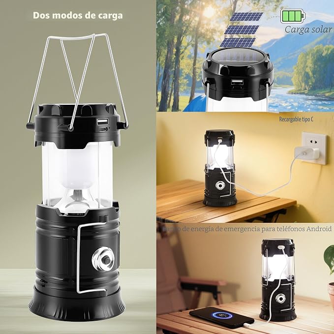 Linterna Solar Camping 2x1 – Luz 360° Sin Pilas Toda la Noche