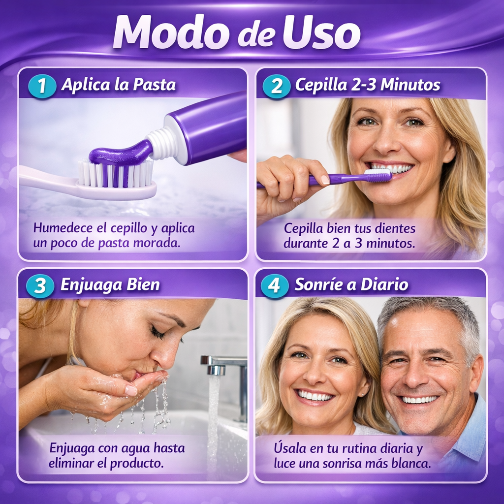 Pasta Dental Morada - Corrige el Amarillo - Sonrisa Más Blanca Desde el Primer Uso