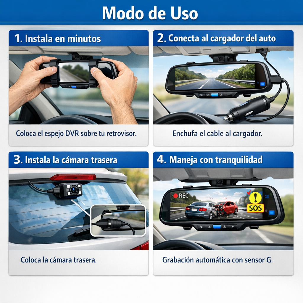Espejo DVR con Cámara – Graba Todo en HD – Protégete ante Accidentes desde el Primer Día