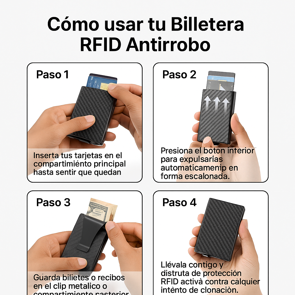 Billetera RFID Antirrobo 2x1  – Protección Instantánea – Mantén tus tarjetas seguras con estilo todos los días