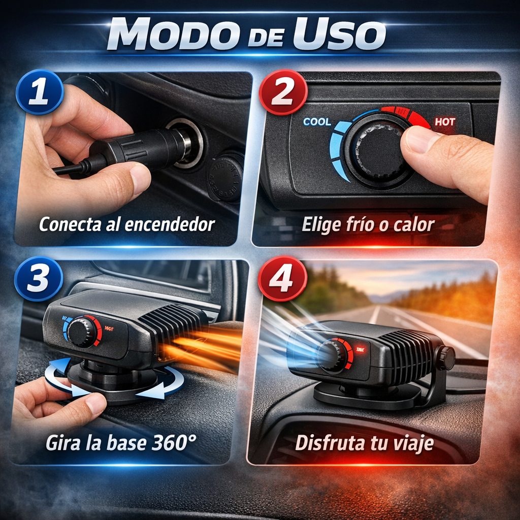 Calentador Portátil 2 en 1 – Clima Inmediato – Conduce Cómodo en Segundos