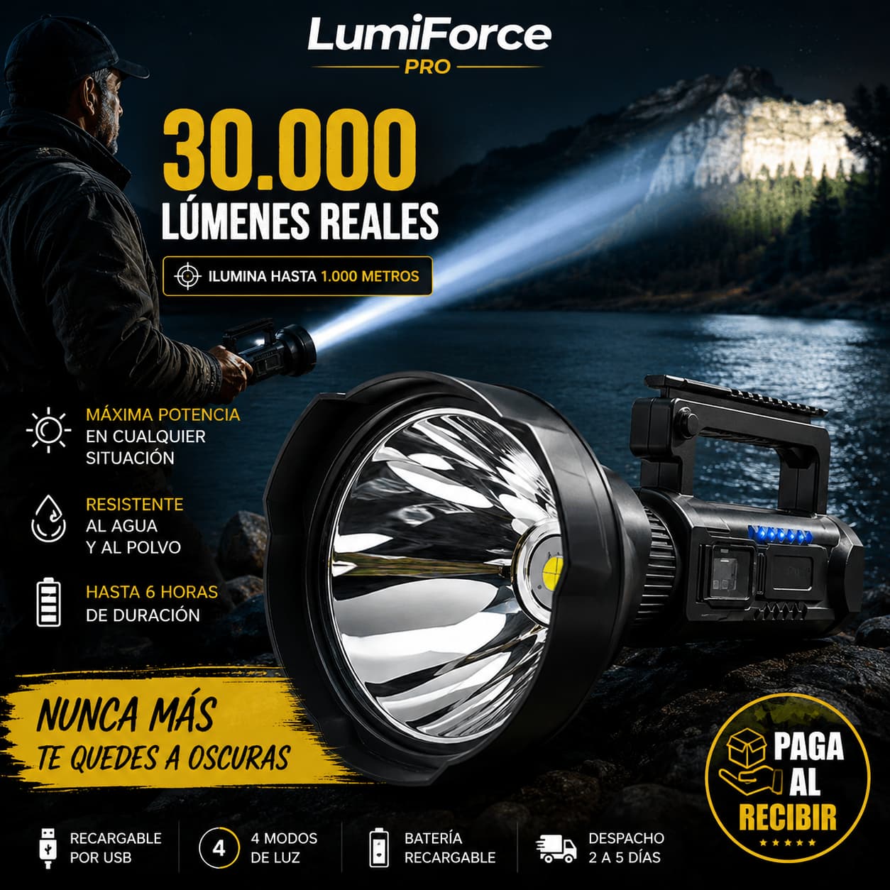 LumiForce Pro — Ilumina hasta 1.000 metros con una sola linterna
