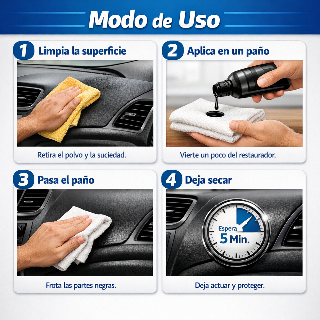Restaurador de Plásticos y Partes Negras – Renueva el Color al Instante – Tu Auto Como Nuevo en Minutos