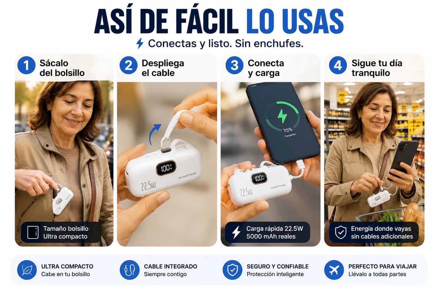 PocketCharge - Tu celular cargado donde vayas, sin cables, rápido.