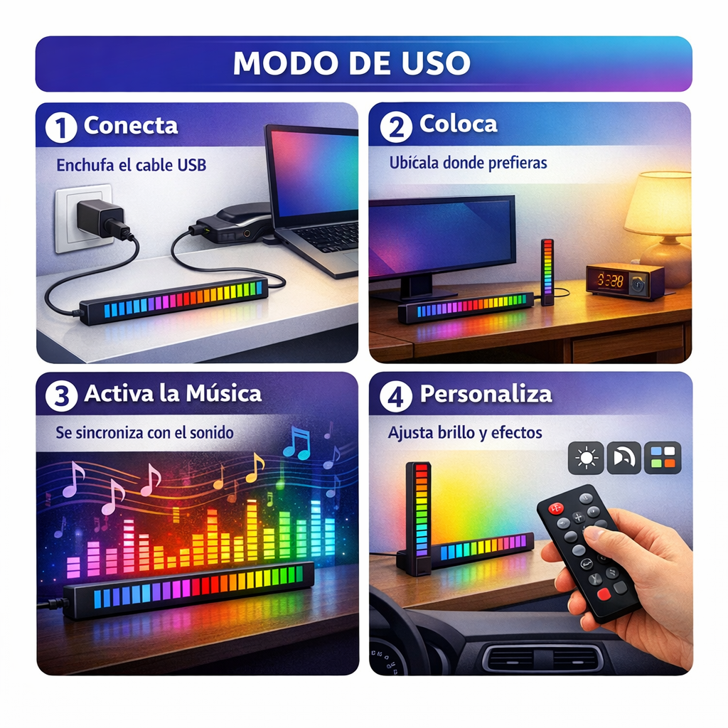 Barra LED RGB – Sincroniza Luces con tu Música – Transforma tu Cuarto en Segundos