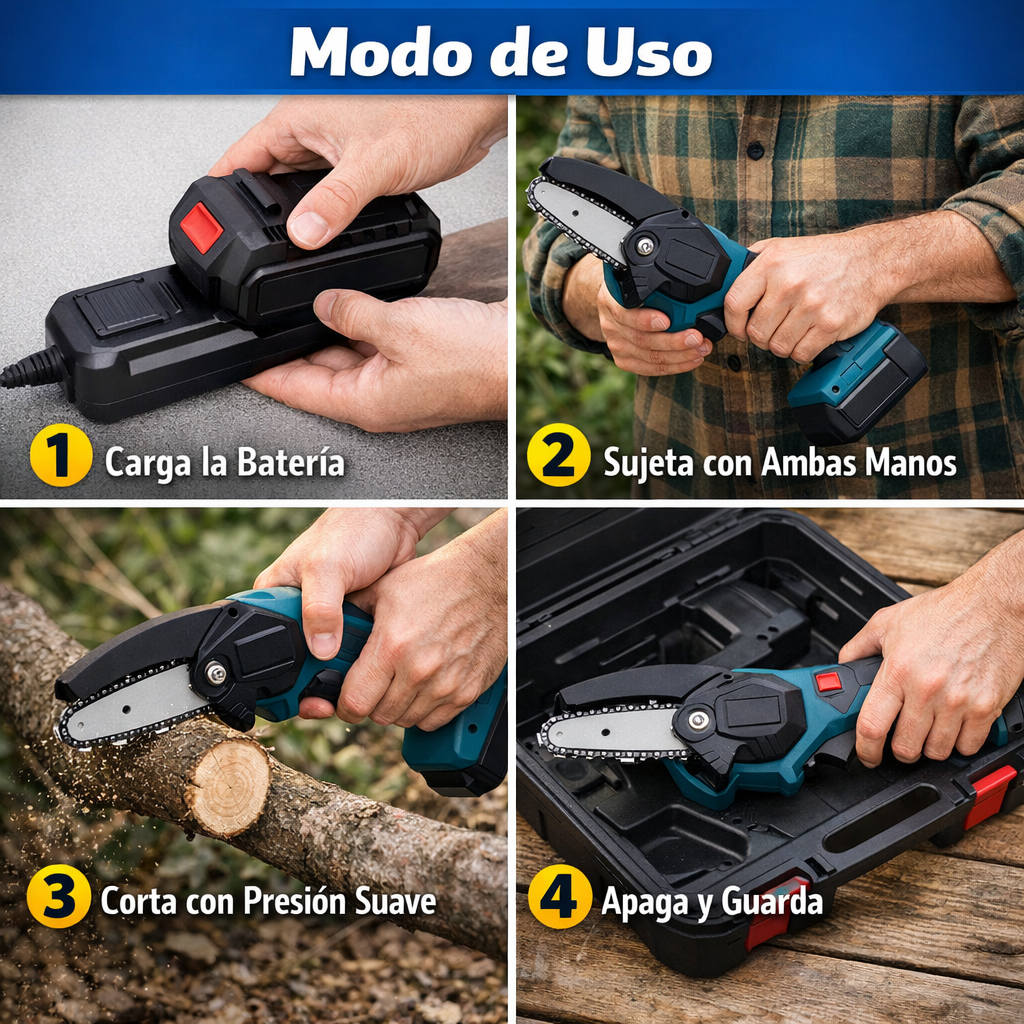 Motosierra de Mano Inalámbrica – Corte Preciso – Poda Fácil y Segura desde el Primer Uso