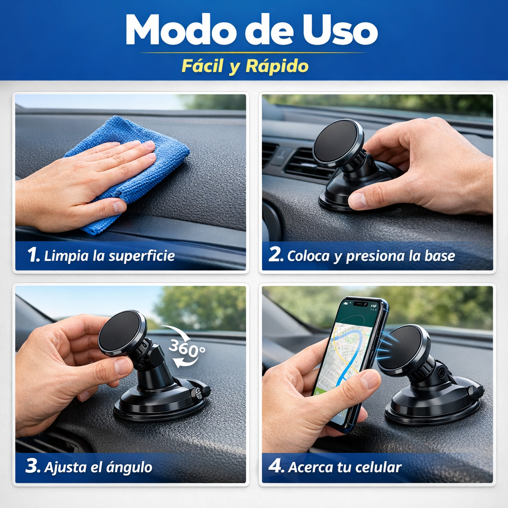 Soporte Magnético 360° para Celular – Conduce Seguro – Mantén el Teléfono Firme al Instante