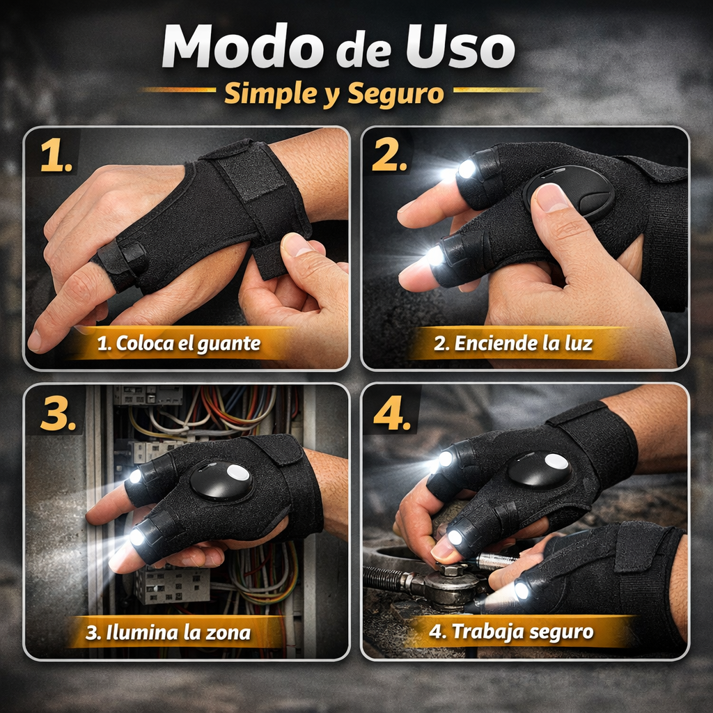 Guante Linterna LED – Iluminación Manos Libres – Ve y trabaja seguro desde el primer uso