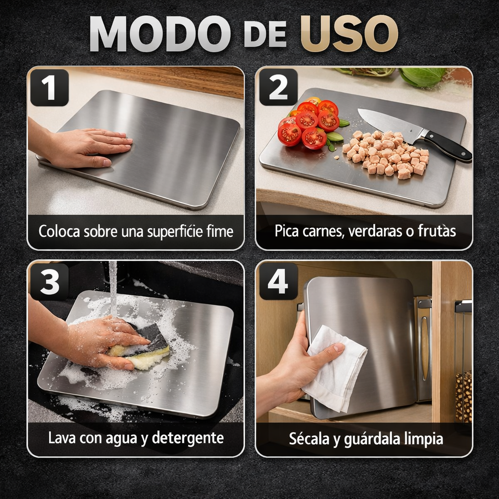 Tabla de Picar de Acero Inoxidable – Higiene Total – Cocina Limpia y Segura Todos los Días
