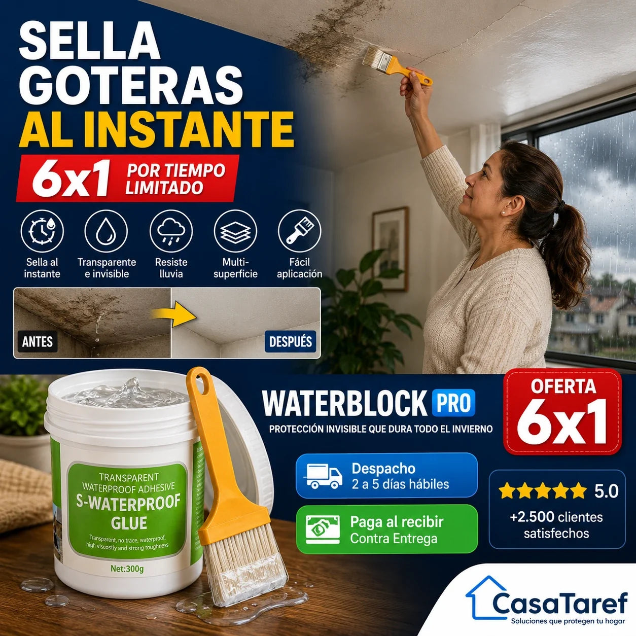 WaterBlock Pro™ - 6x1: Sella Goteras Antes del Temporal