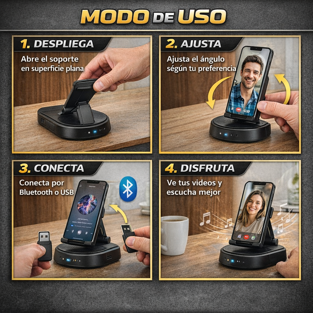 Soporte para Celular con Altavoz Bluetooth – Sonido Claro y Manos Libres al Instante