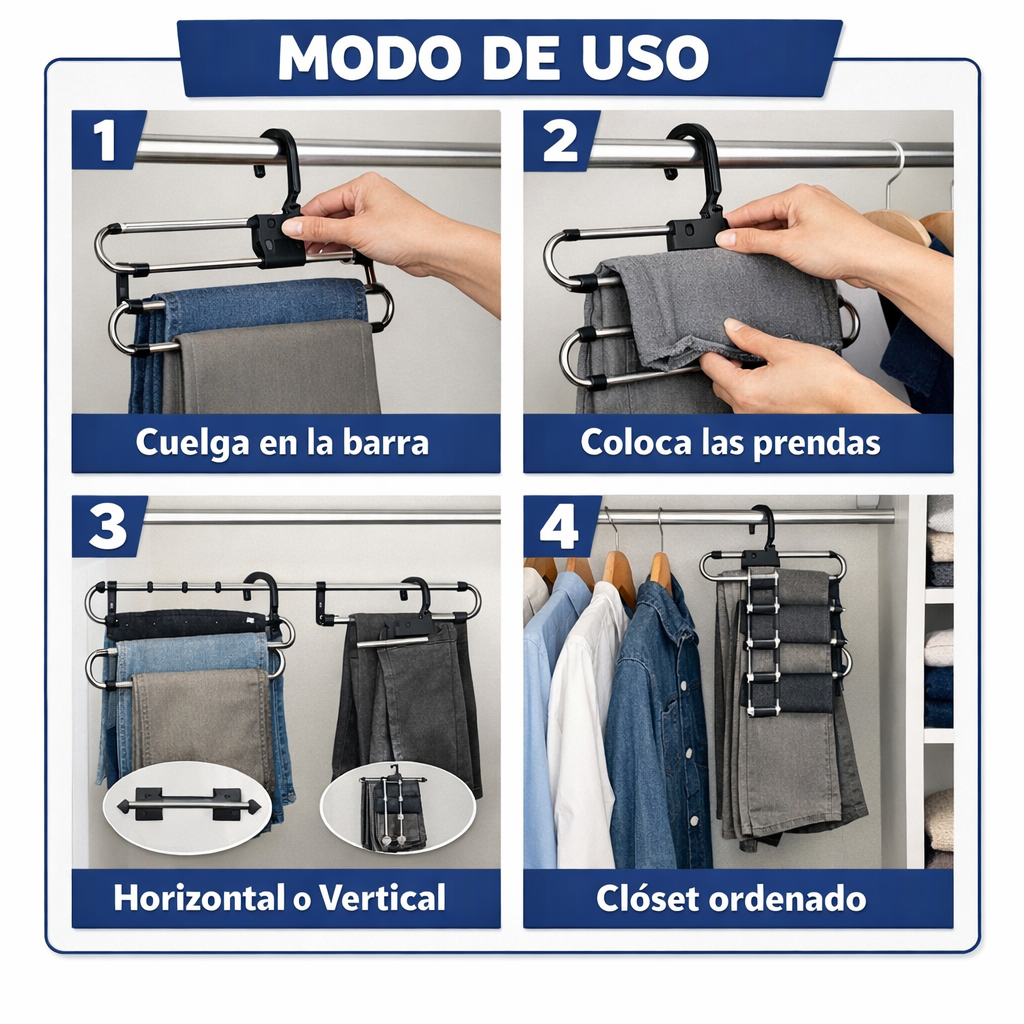 Armador de Pantalones 5 Espacios – Ordena tu Clóset – Más Espacio en Minutos