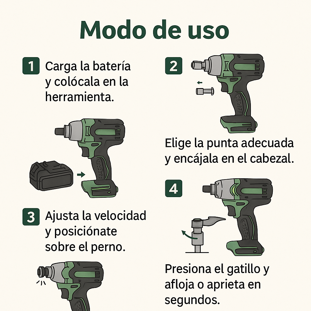 Llave de Impacto a Batería – Afloja y aprieta pernos al instante – Arregla cualquier tarea en menos de 5 minutos