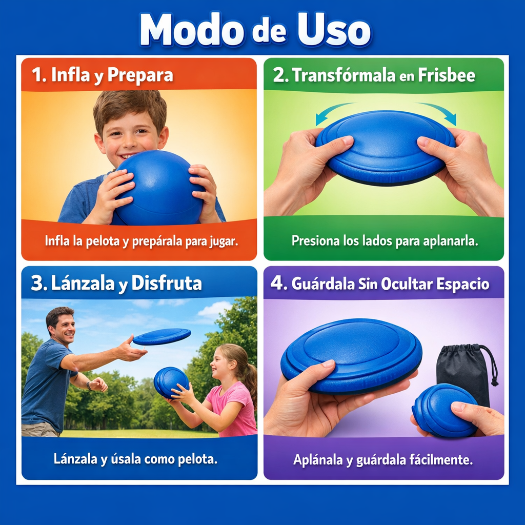 Pelota Transformable 2 en 1 – Lánzala como frisbee o úsala como pelota – ¡Diversión garantizada para toda la familia!