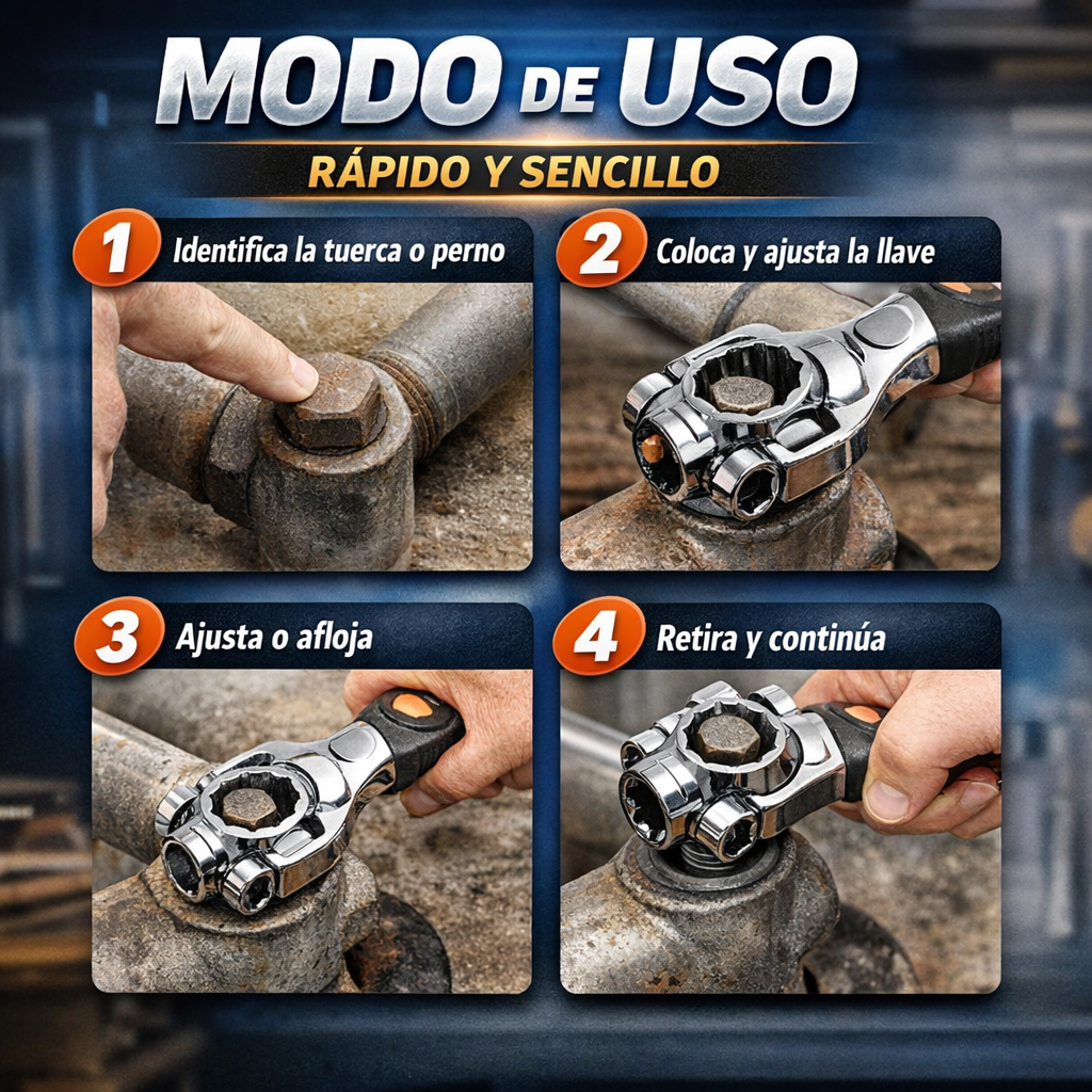 Llave Multifuncional 8 en 1 – Ajuste Universal – Soluciona Reparaciones del Hogar al Instante