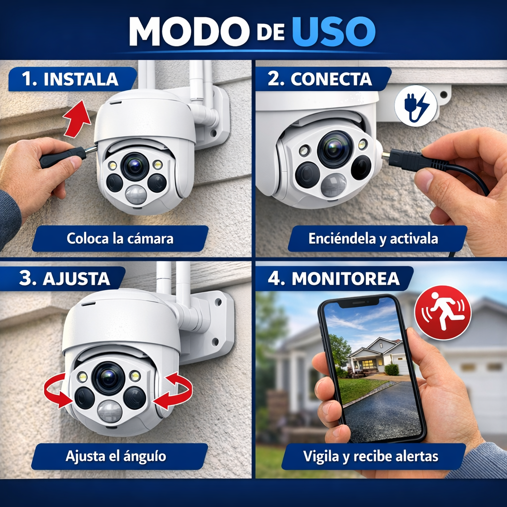 Cámara de Seguridad Triple Lente – Visión 360° – Protege tu Hogar desde el Primer Día