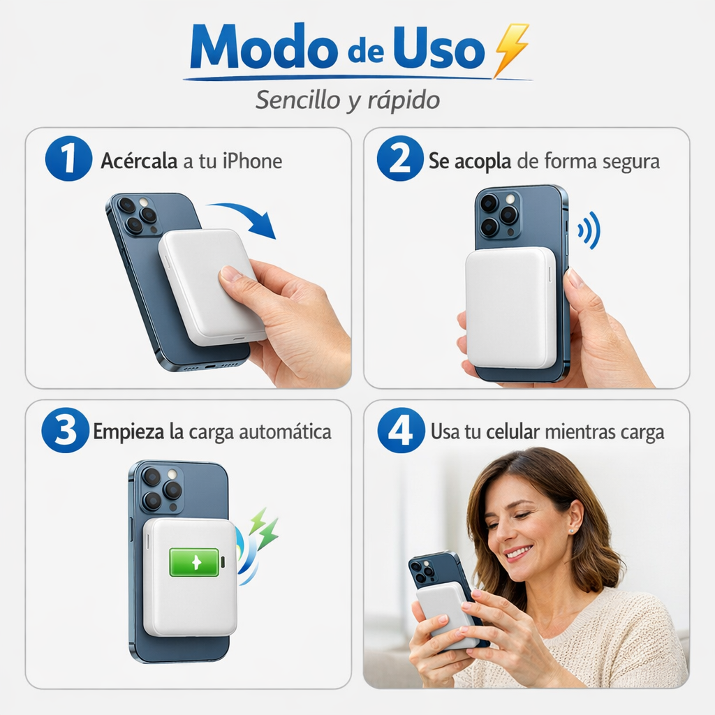 Batería Portátil Magnética Inalámbrica – Carga Segura sin Cables – Energía Confiable Todo el Día