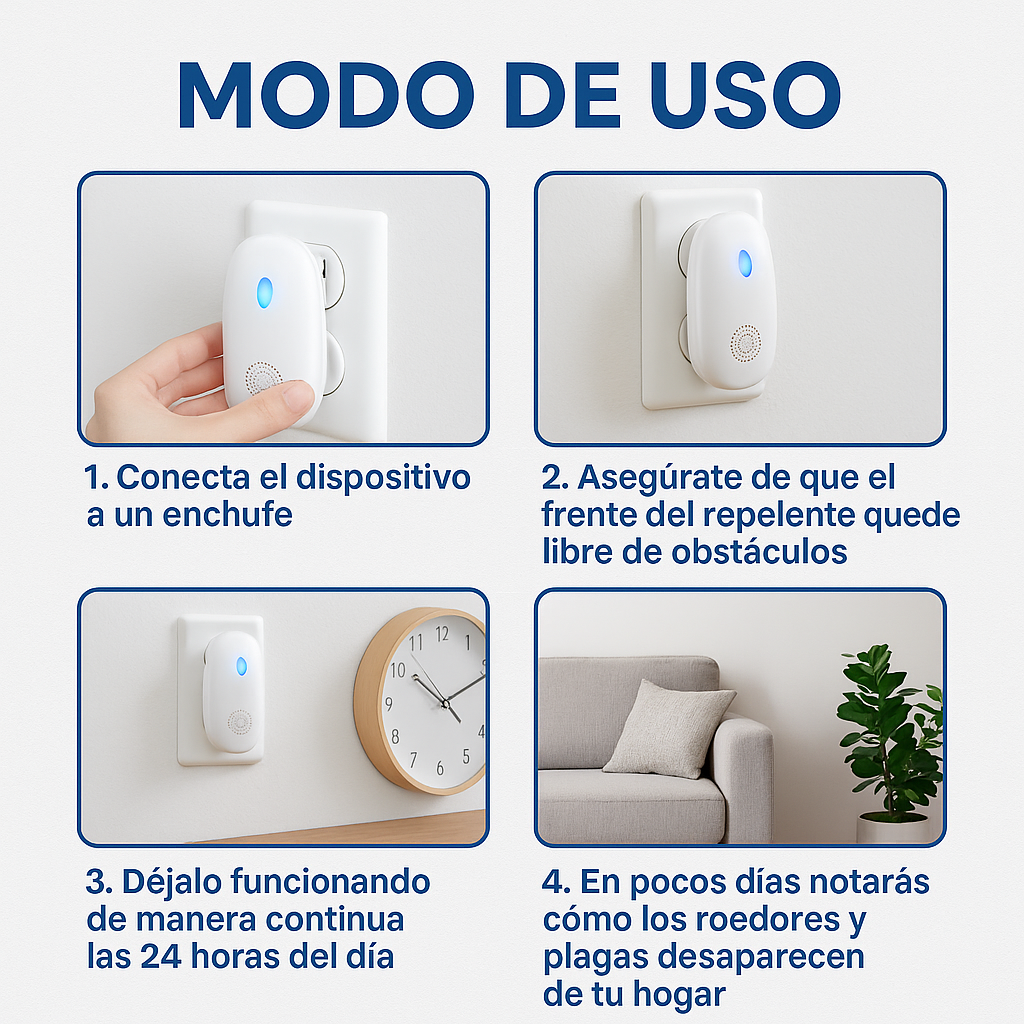 6x1 - Repelente Ultrasónico  – Ahorra Tiempo y Esfuerzo – Mantén tu hogar libre de ratones en solo días