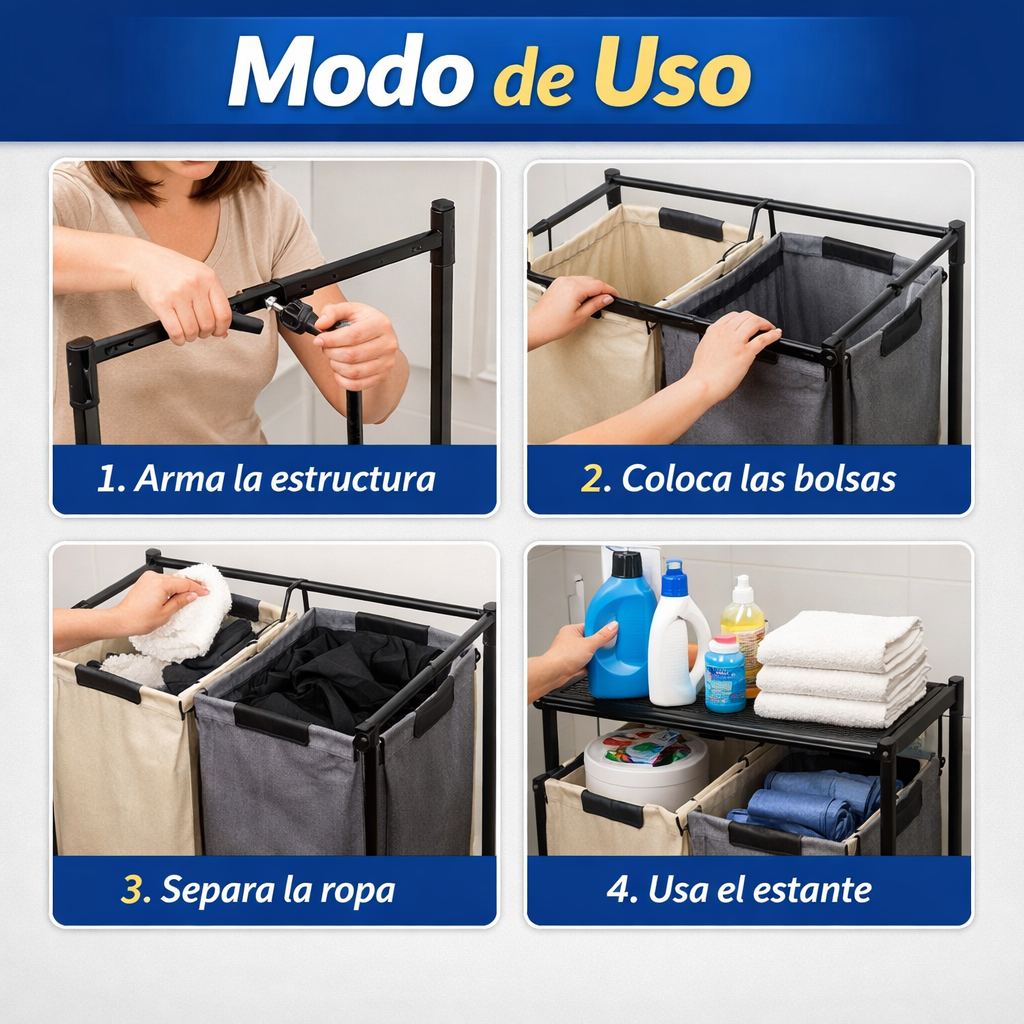 Organizador de Lavandería – Separador de Ropa Doble – Ordena tu ropa en minutos