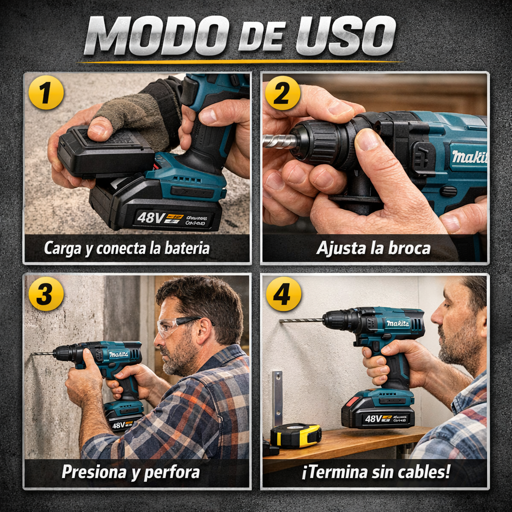 Taladro Profesional 48V – Trabajo Sin Cables – Potencia Real Desde el Primer Uso