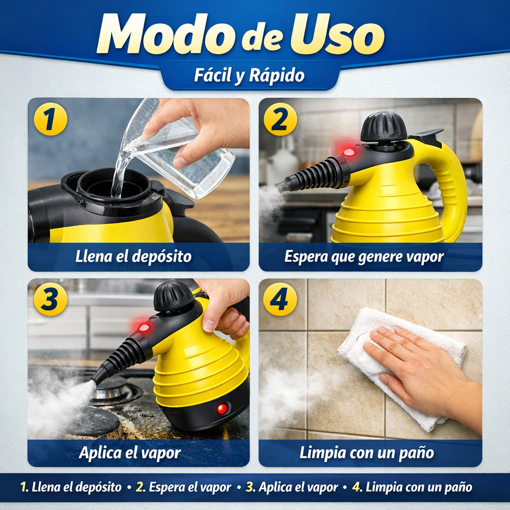 Máquina a Vapor Portátil – Limpieza Profunda – Desinfecta sin Químicos en Minutos