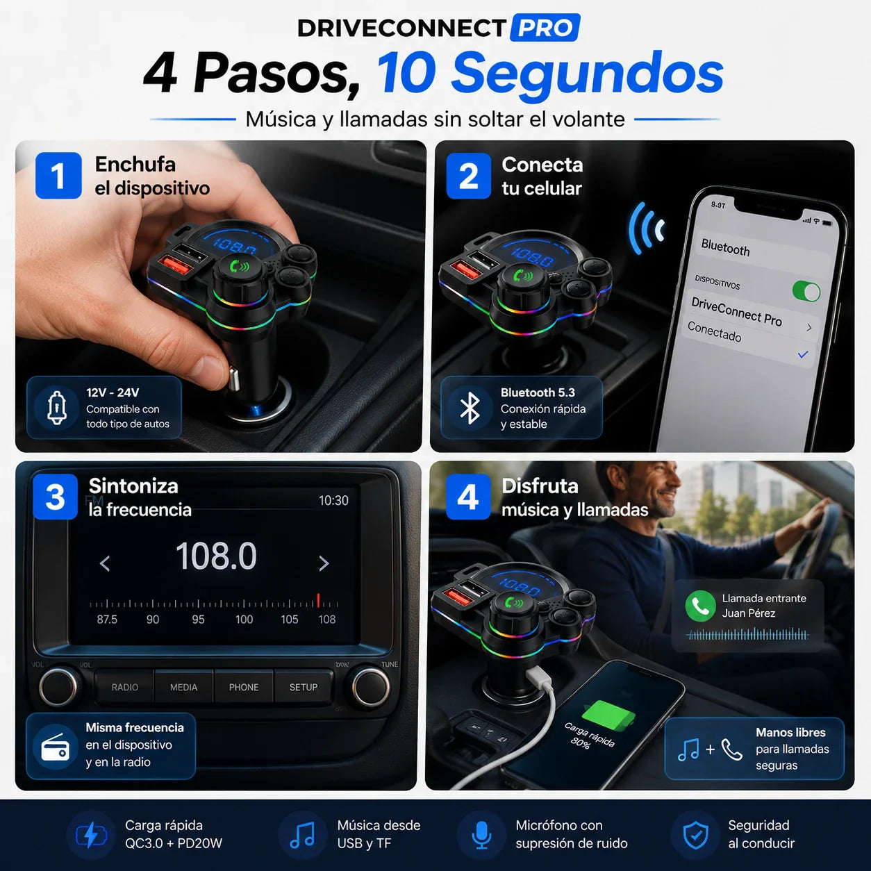 DriveConnect Pro - Transforma Tu Auto en un Equipo de Sonido Moderno