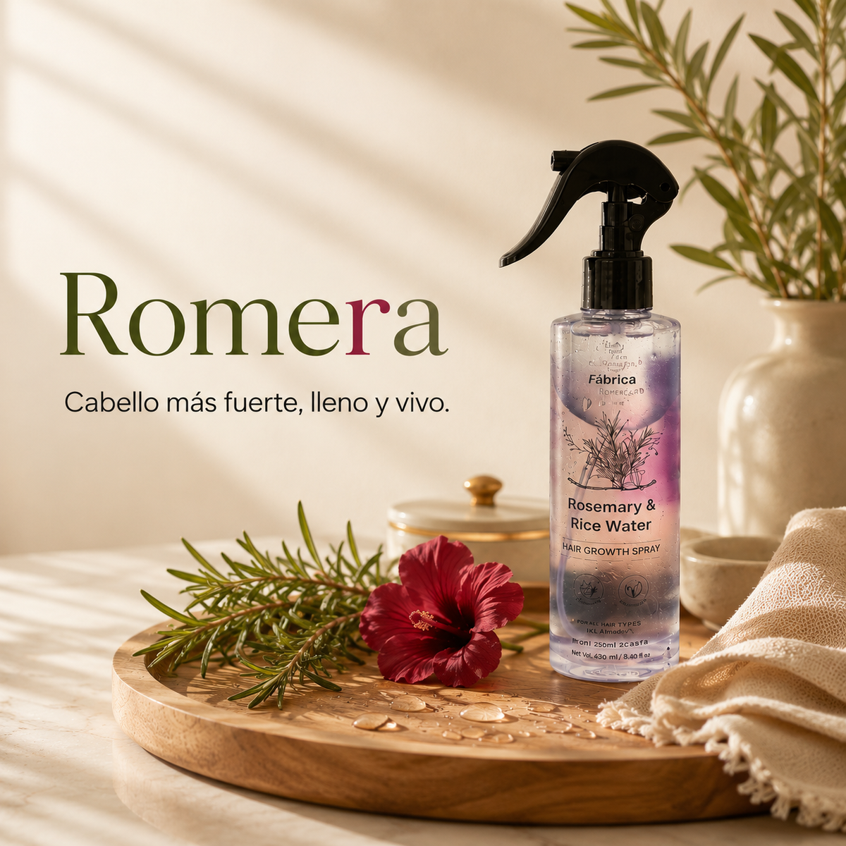 Romera spray de romero y agua de arroz