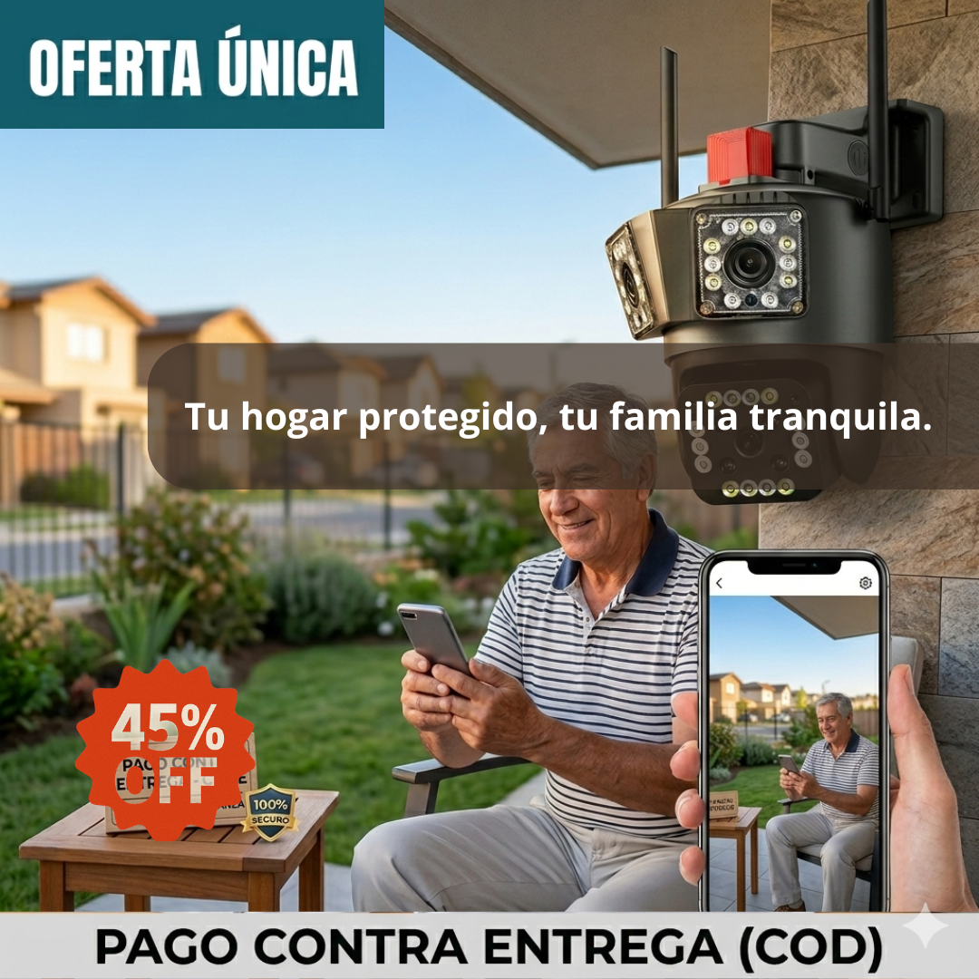 Cámara de Seguridad Triple Lente – Visión 360° – Protege tu Hogar desde el Primer Día