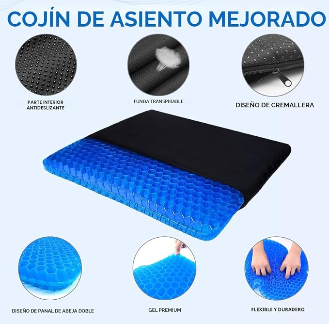 Cojín de Gel 2x1 - Alivia el Dolor de Espalda al Sentarte