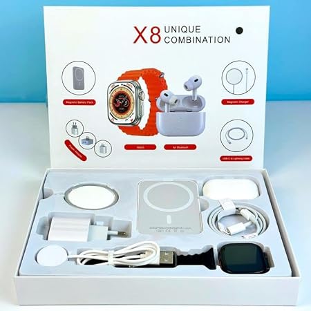 Combo Smartwatch X8 4 en 1 - Reloj, Audífonos y Power Bank