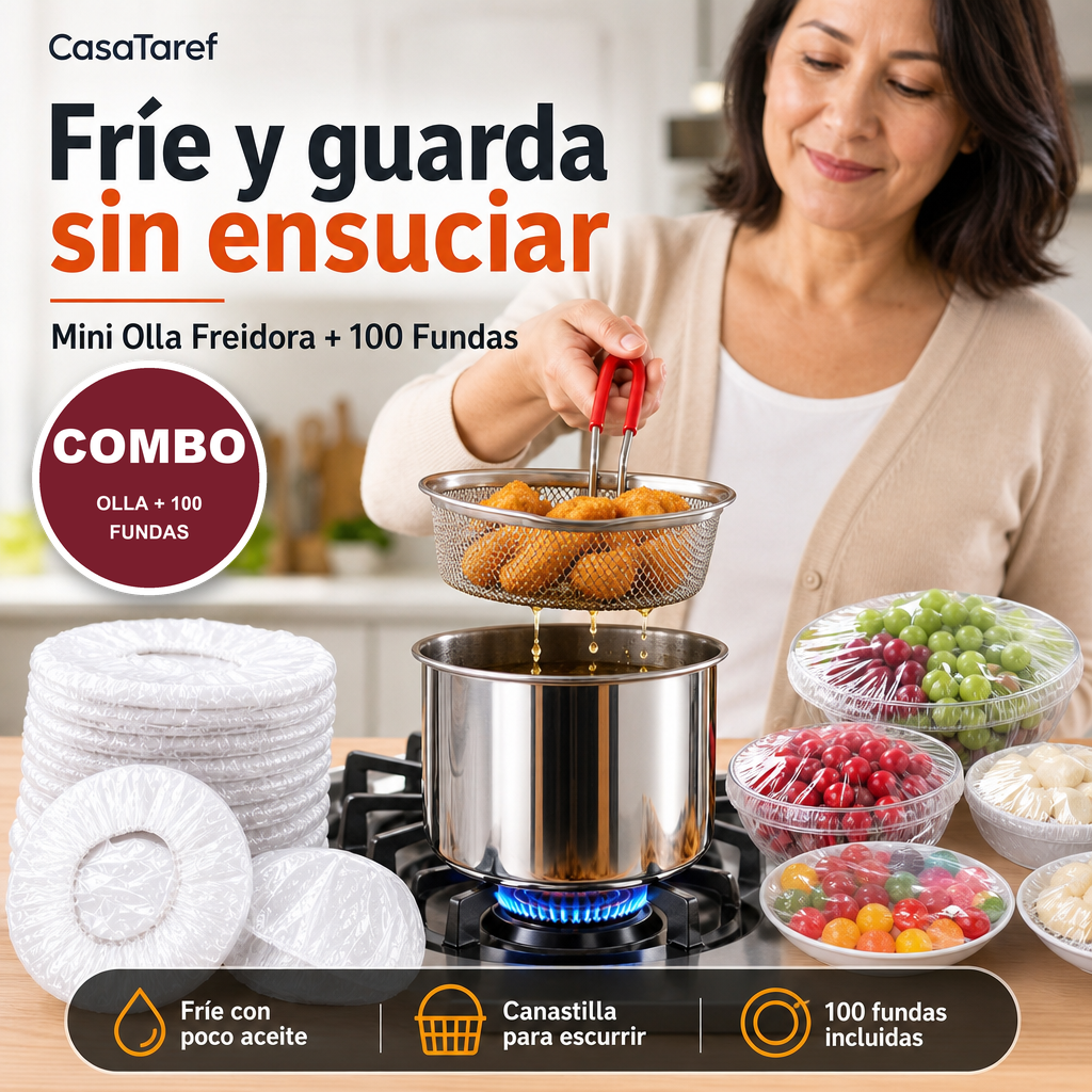 Combo Mini Olla Freidora + 100 Fundas